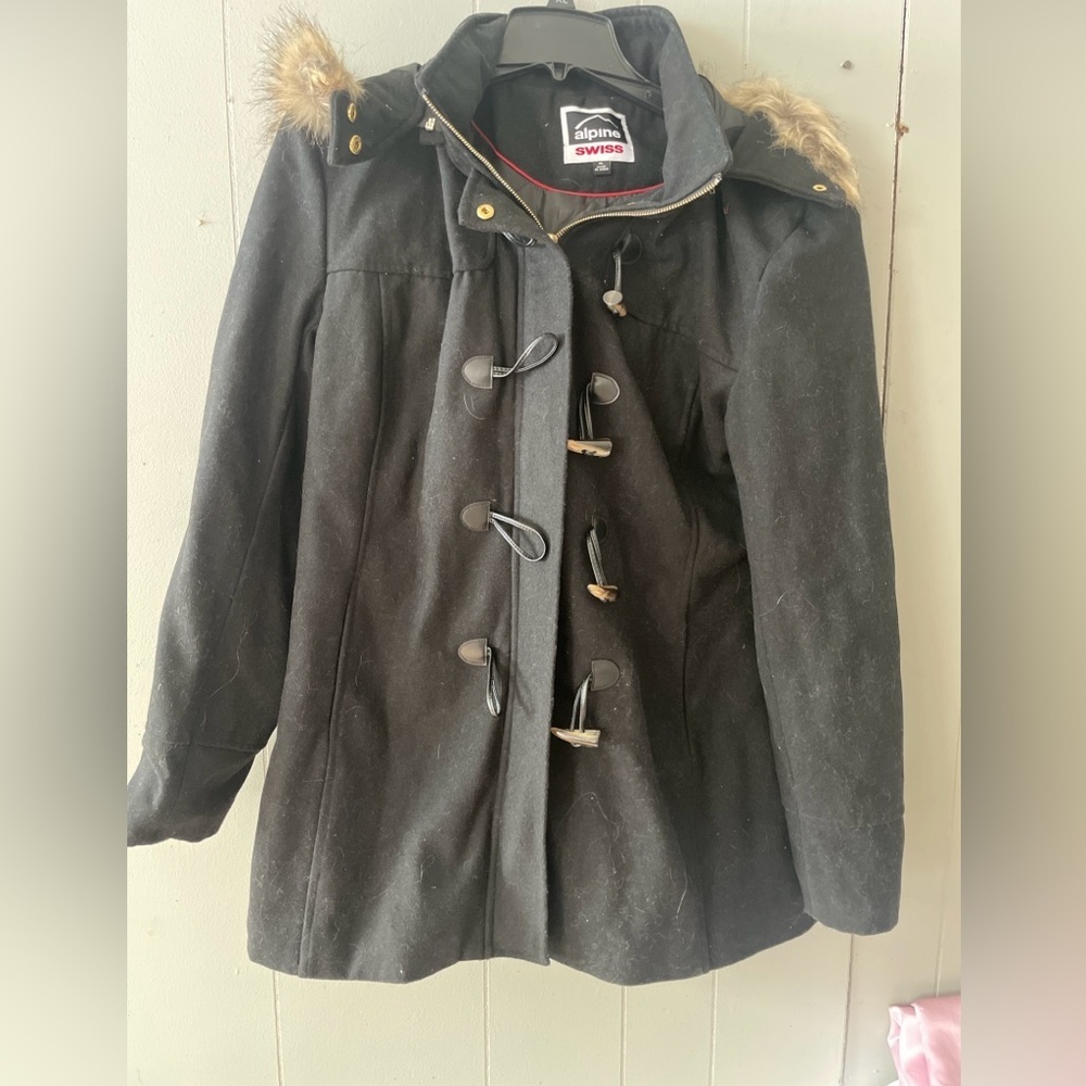 Alpine Swiss Women's Black Wool Blend Peacoat Jacket Coat, Size XL